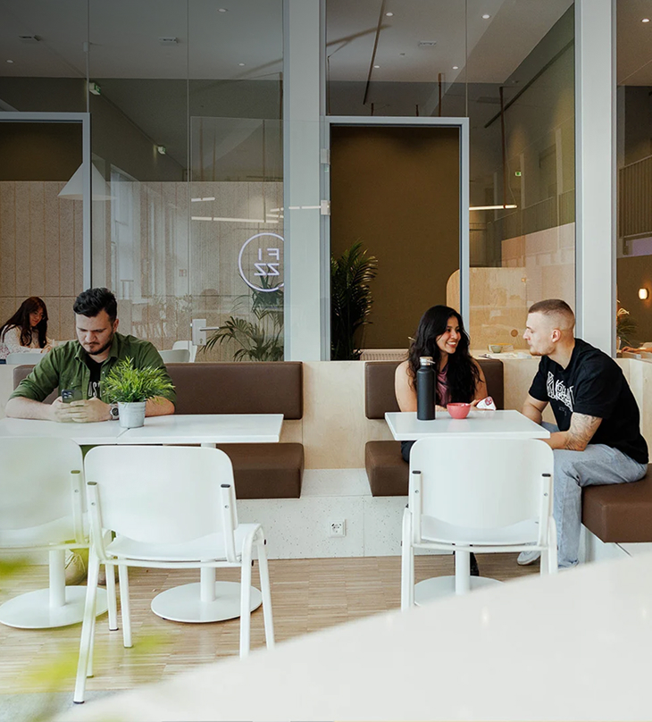 People relaxing in a shared community space